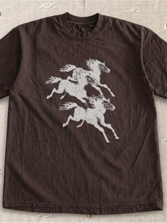 Gildan Tops - Gildan Brown Tee with White Running Horses Graphic